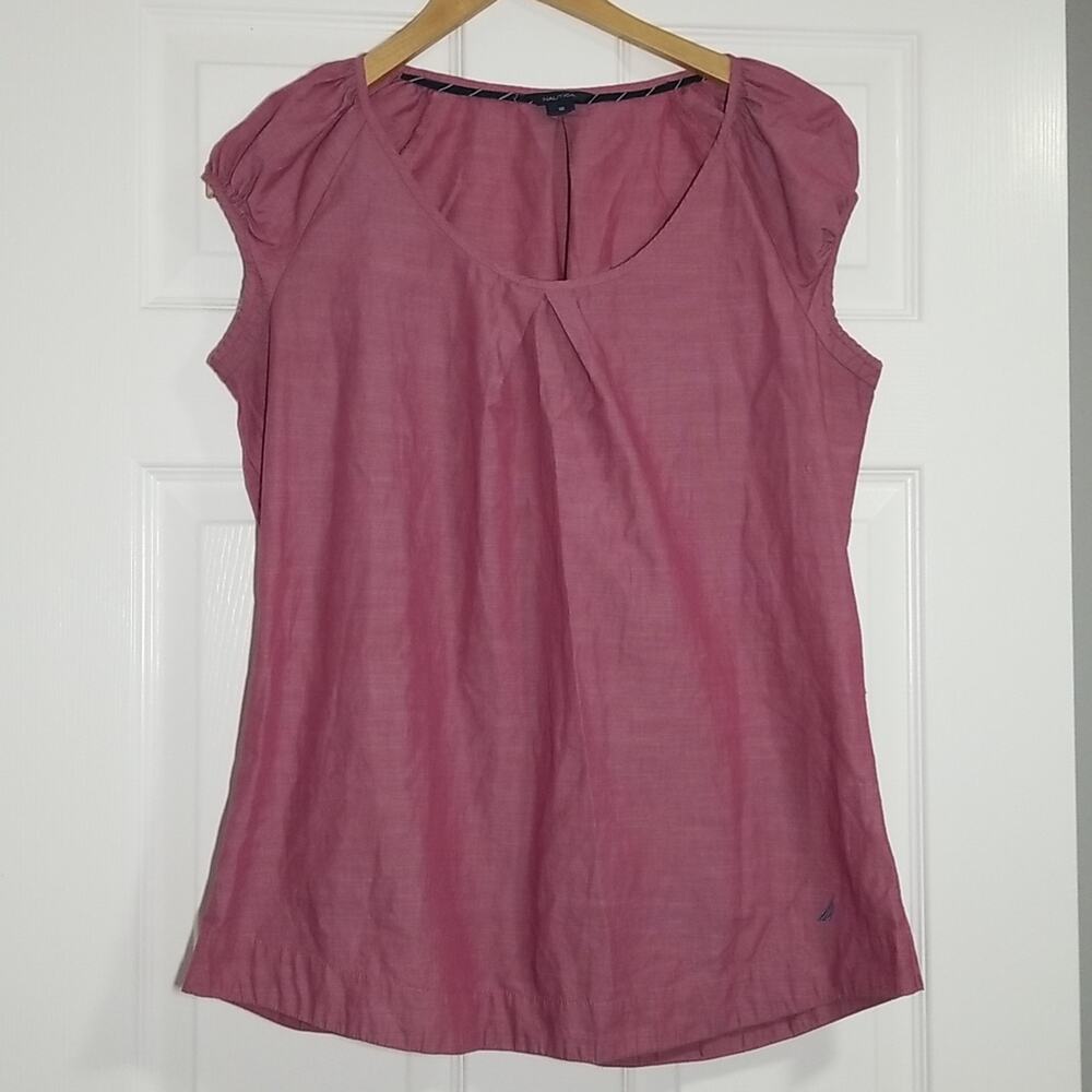 Nautica Women’s Red & Blue Striped Cotton Cap Sleeve Tee Top - Size 10